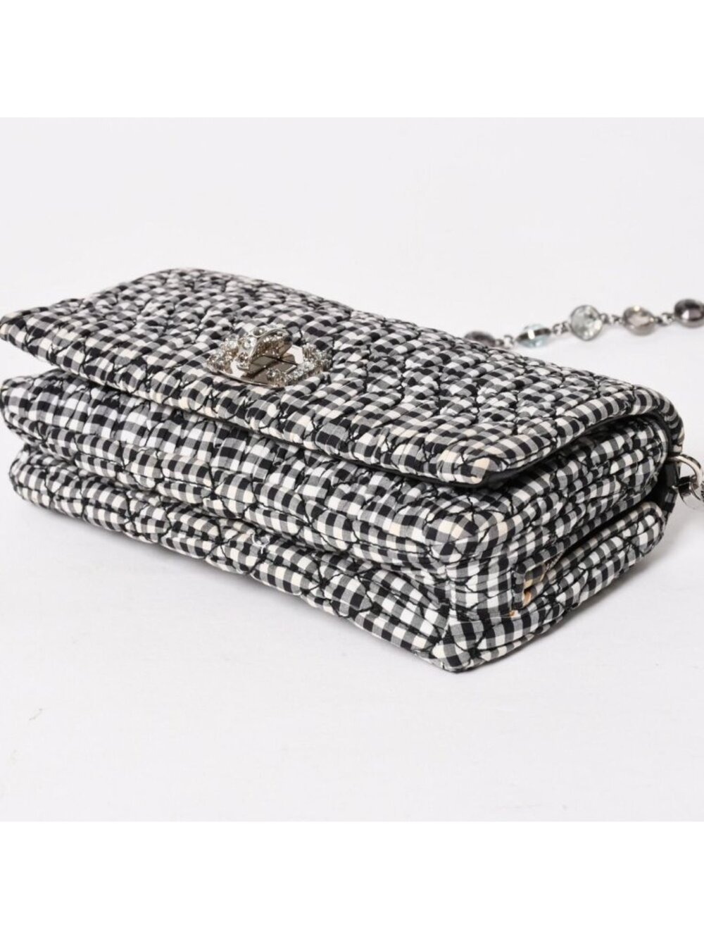 Miu Miu Matelasse Bijou Chain Shoulder Bag Gingham Check Rhinestone - Picture 10 of 16